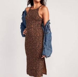 OLD NAVY Fitted Leopard Rib-Knit Sleeveless Midi Dress 2X